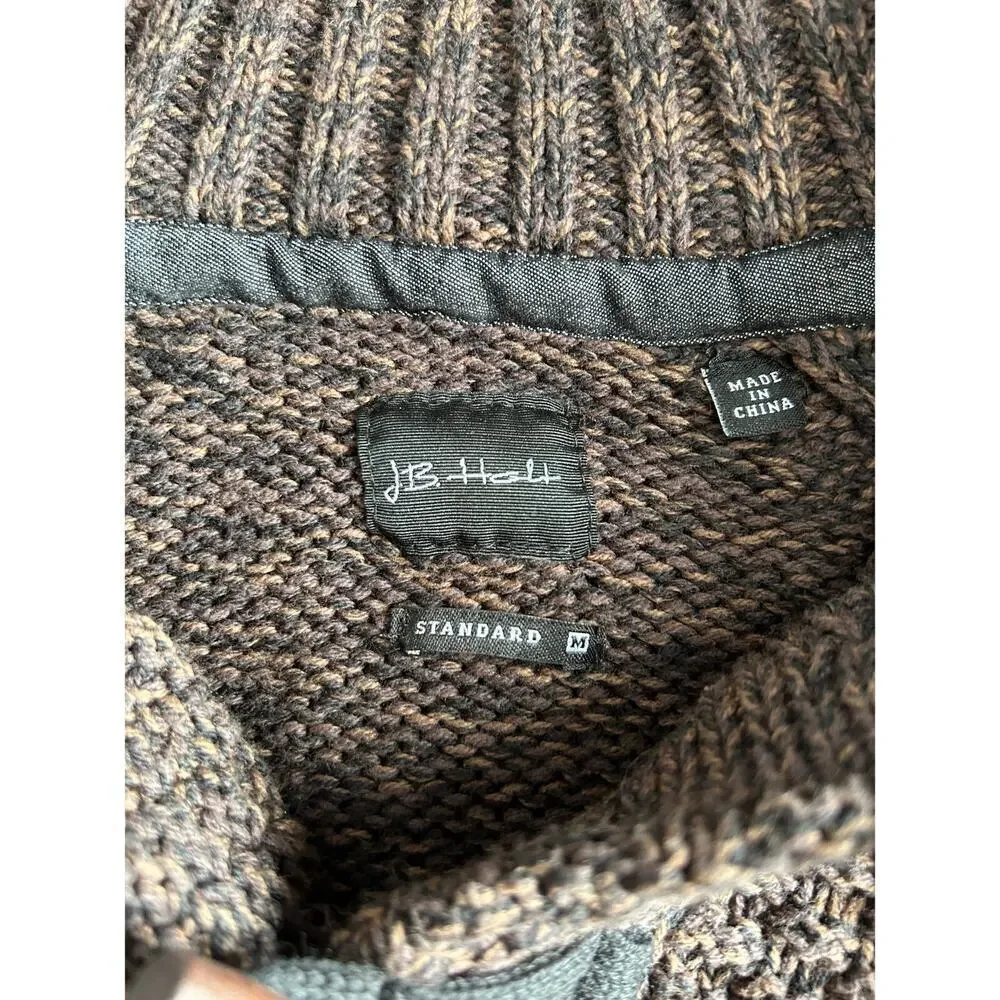 JB Holt Medium Pullover Men’s Knit Sweater Gray Cream 1/4 Toggle Kangaroo Pocket